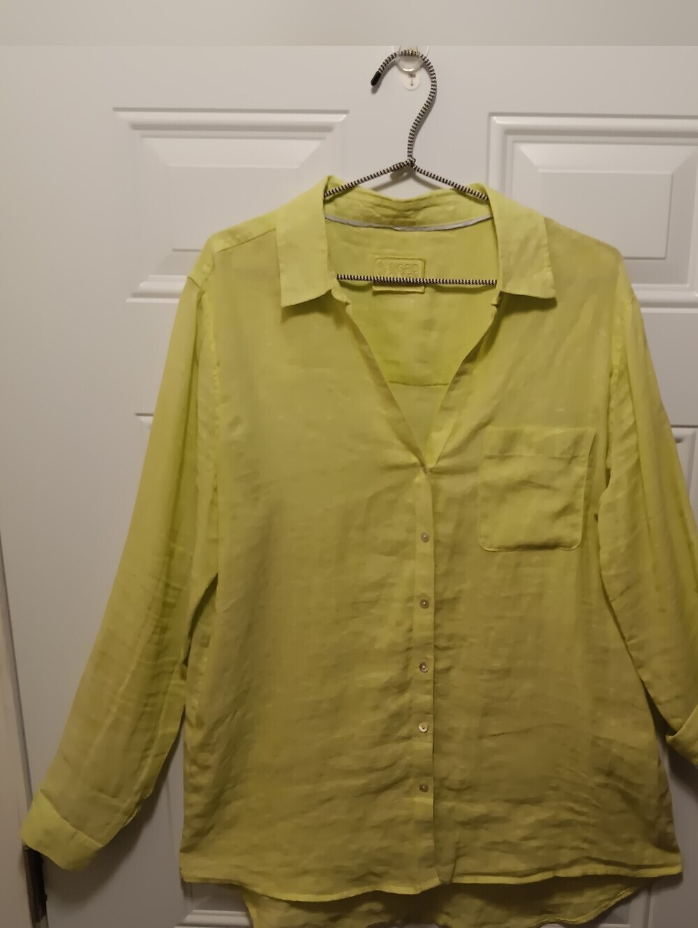 Sigrid Olsen| 100% Linen Button Down Tunic Chartreuse Relaxed Oversize  Sz L